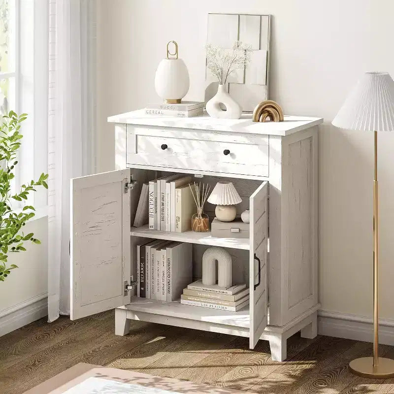 Meuble de rangement réglable à 3 niveaux avec portes persiennes - Buffet de ferme étanche et meuble de bar à café avec tiroir spacieux