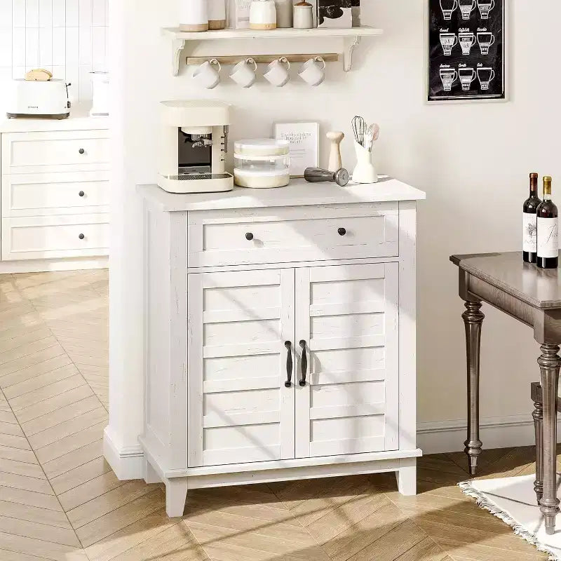 Meuble de rangement réglable à 3 niveaux avec portes persiennes - Buffet de ferme étanche et meuble de bar à café avec tiroir spacieux