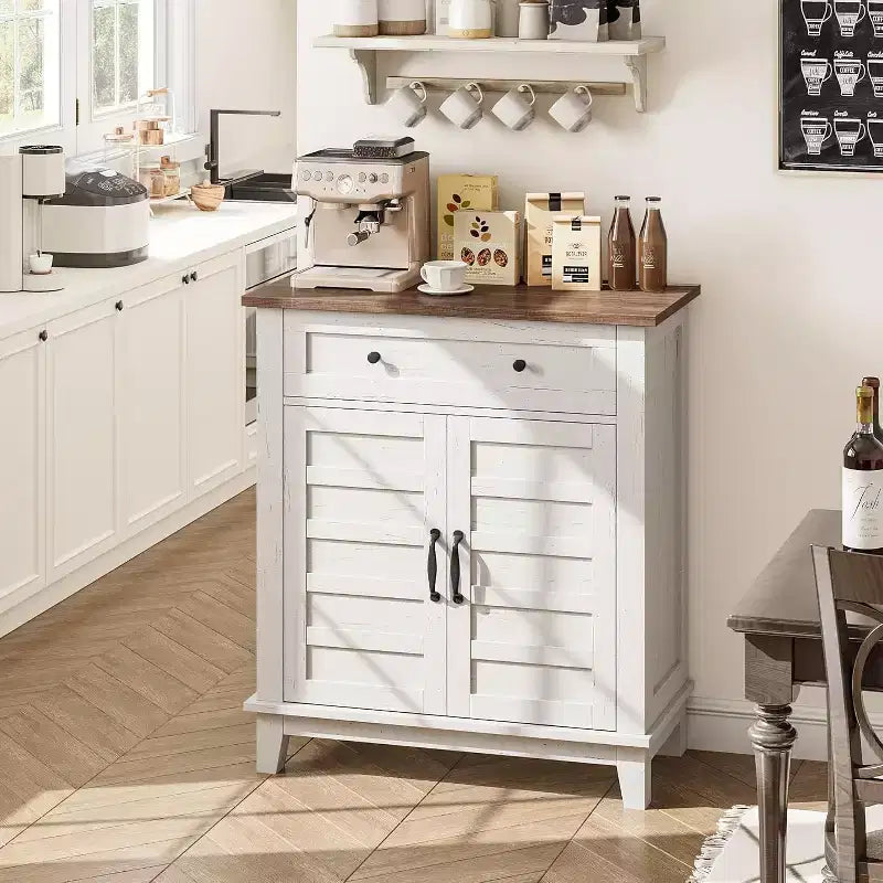 Meuble de rangement réglable à 3 niveaux avec portes persiennes - Buffet de ferme étanche et meuble de bar à café avec tiroir spacieux