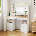 Okak Makeup Vanity with Foldable Three-sided Mirror and 2 USB Power Strip, Makeup Table with Ample Storage, Dressing Table for Home, White