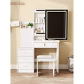 Okak Modern Vanity Desk with Cushioned Stool, Compact Vanity with Sliding Mirror and Ample Storage, Makeup Desk for Dressing Room, White