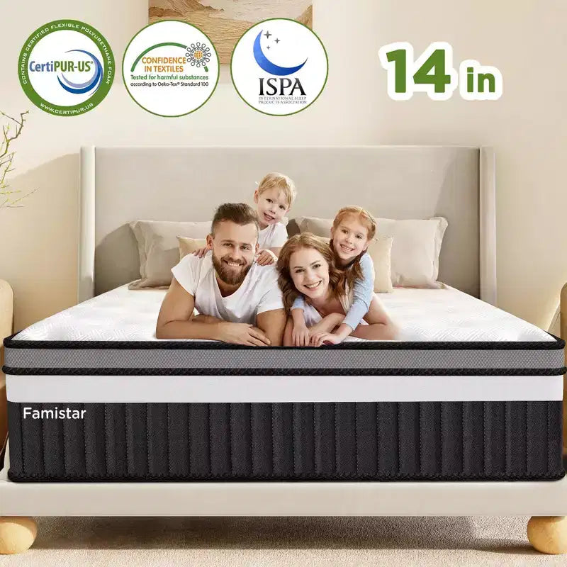 14 King Size High-Density Memory Foam Mattress, Independent Pocket Springs, Hypoallergenic Soft Knit Fabric, Cooling Breathable Design
