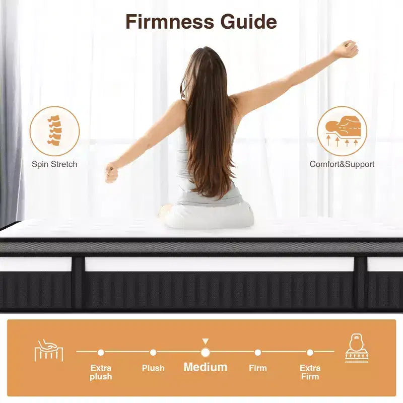 Matelas 14" King Size en mousse à mémoire de forme haute densité, ressorts ensachés indépendants, tissu tricoté doux hypoallergénique, conception rafraîchissante et respirante