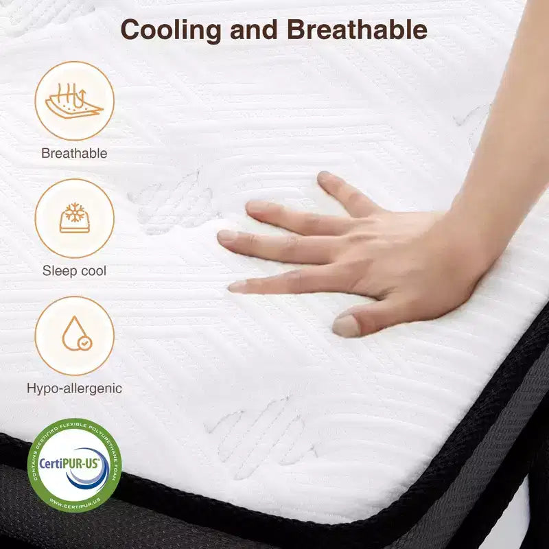 Matelas 14" King Size en mousse à mémoire de forme haute densité, ressorts ensachés indépendants, tissu tricoté doux hypoallergénique, conception rafraîchissante et respirante
