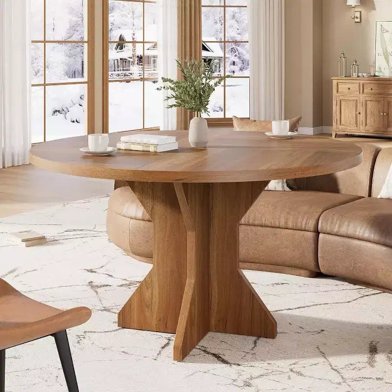 Table à manger ronde pour 4 à 6 personnes, table de cuisine ronde de 120 cm avec base piédestal robuste, pour salon, cuisine, appartement