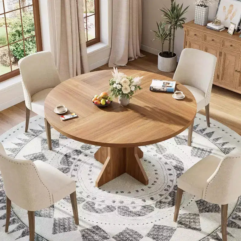 Table à manger ronde pour 4 à 6 personnes, table de cuisine ronde de 120 cm avec base piédestal robuste, pour salon, cuisine, appartement