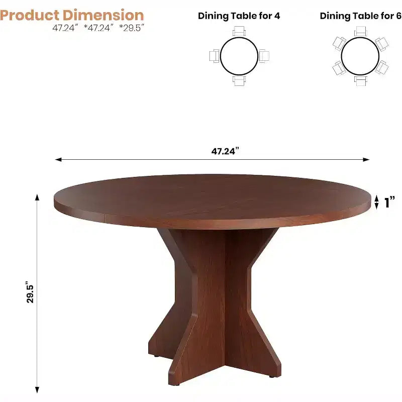 Table à manger ronde pour 4 à 6 personnes, table de cuisine ronde de 120 cm avec base piédestal robuste, pour salon, cuisine, appartement