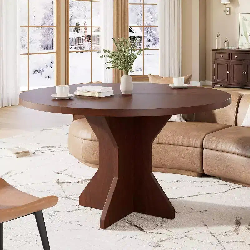 Table à manger ronde pour 4 à 6 personnes, table de cuisine ronde de 120 cm avec base piédestal robuste, pour salon, cuisine, appartement