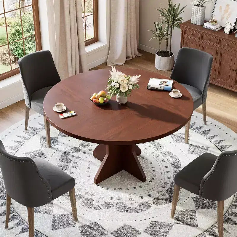 Table à manger ronde pour 4 à 6 personnes, table de cuisine ronde de 120 cm avec base piédestal robuste, pour salon, cuisine, appartement