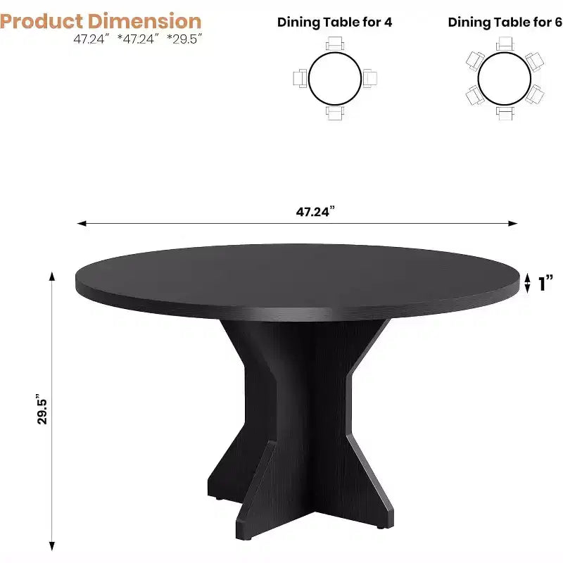 Table à manger ronde pour 4 à 6 personnes, table de cuisine ronde de 120 cm avec base piédestal robuste, pour salon, cuisine, appartement