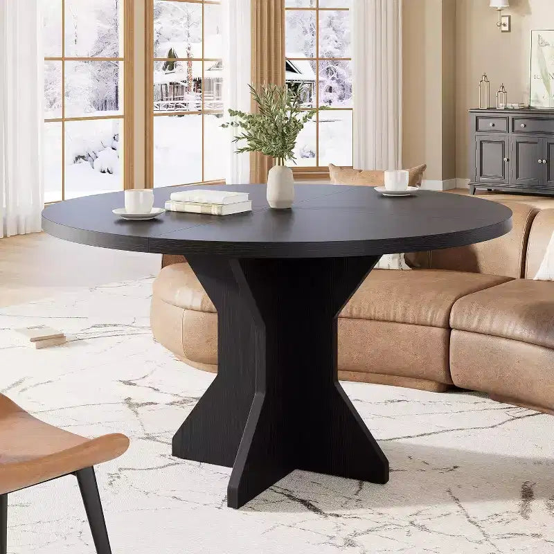 Table à manger ronde pour 4 à 6 personnes, table de cuisine ronde de 120 cm avec base piédestal robuste, pour salon, cuisine, appartement