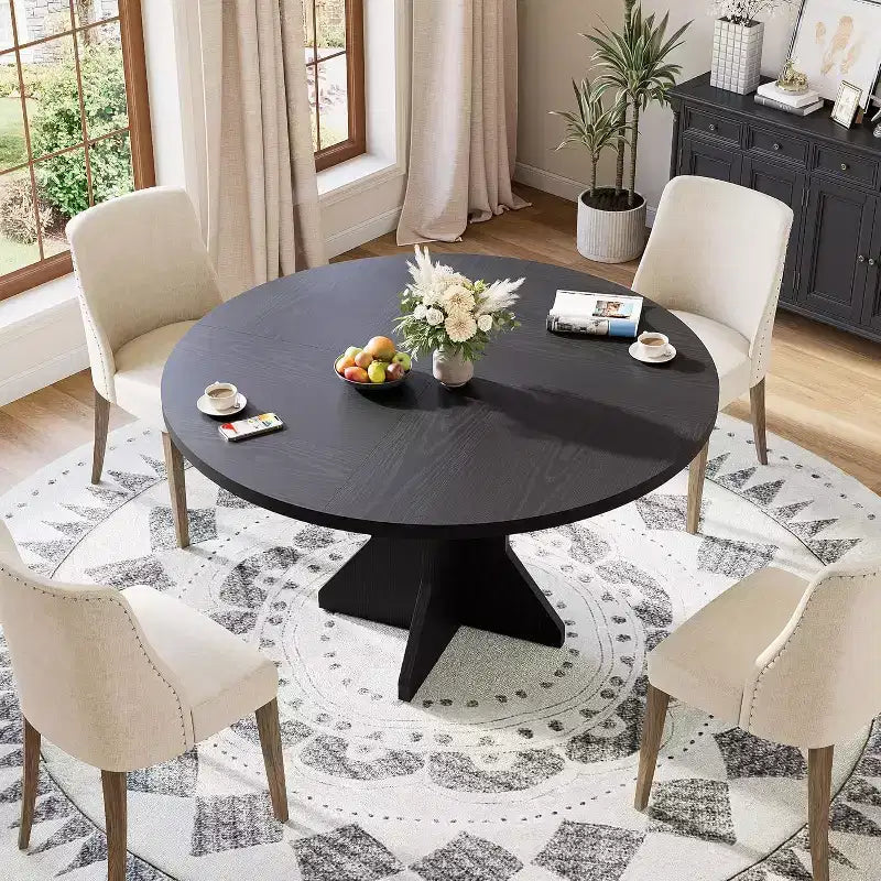 Table à manger ronde pour 4 à 6 personnes, table de cuisine ronde de 120 cm avec base piédestal robuste, pour salon, cuisine, appartement