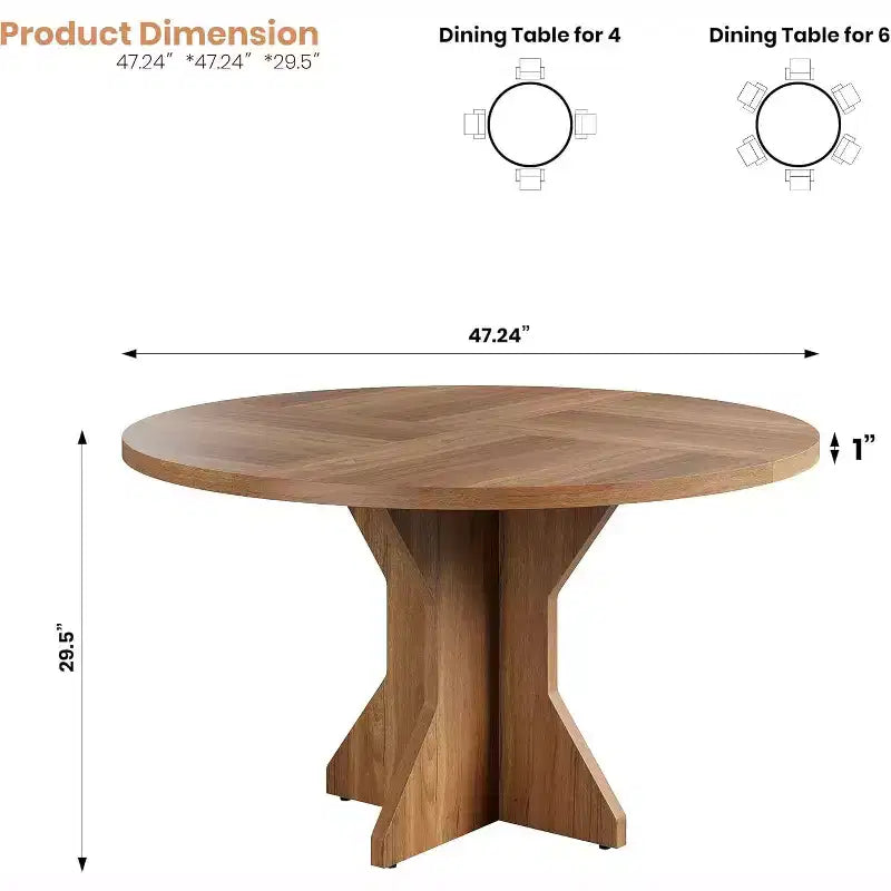 Table à manger ronde pour 4 à 6 personnes, table de cuisine ronde de 120 cm avec base piédestal robuste, pour salon, cuisine, appartement