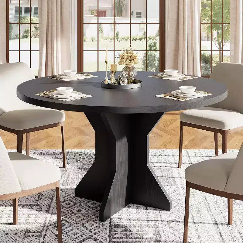 Round Dining Table for 4-6 People, 47 Circle Kitchen Dinner Table with Sturdy Pedestal Base, for Living Room, Kitchen, Apartment