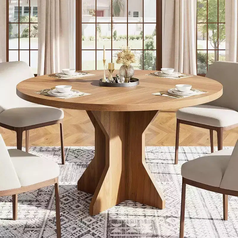 Table à manger ronde pour 4 à 6 personnes, table de cuisine ronde de 120 cm avec base piédestal robuste, pour salon, cuisine, appartement