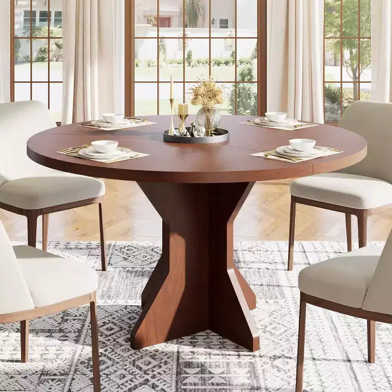 Table à manger ronde pour 4 à 6 personnes, table de cuisine ronde de 120 cm avec base piédestal robuste, pour salon, cuisine, appartement