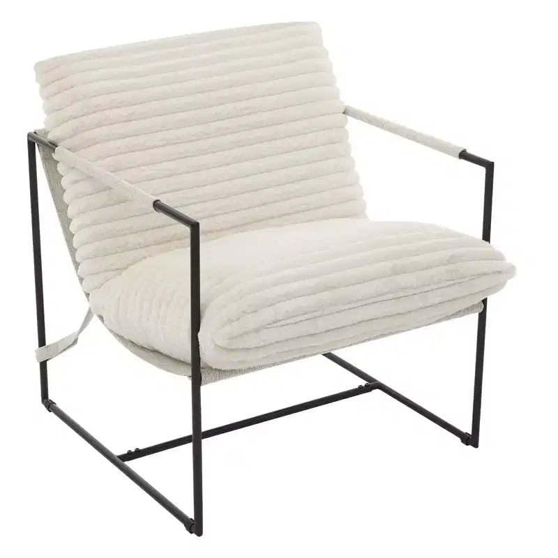 Fauteuil d'appoint moderne surdimensionné avec assise en toile - Cadre métallique ergonomique, Coussin en lin amovible Rembourré gris clair pour salon et chambre à coucher