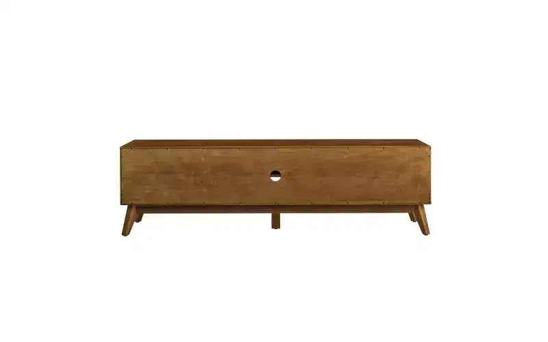 Meuble TV de 172,5 cm avec portes en cannage style Mid-Century Modern, adapté aux téléviseurs jusqu'à 75 pouces ; idéal pour les salons, finition noyer