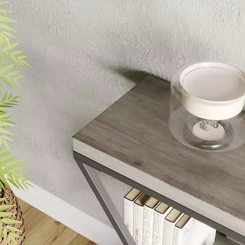 Console étroite à 3 niveaux avec étagères de rangement ouvertes Table de canapé d'entrée rustique de style ferme Pieds en métal en X Salon peu encombrant