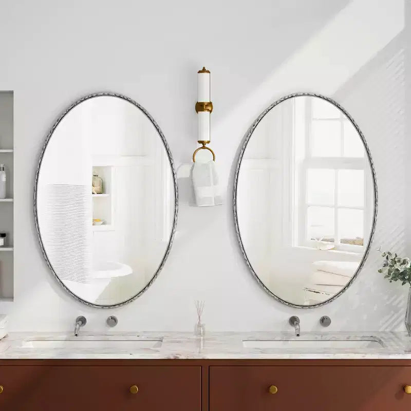 Miroir ovale rétro en fer forgé effet antique, à suspendre au mur pour chambre et salon, argenté