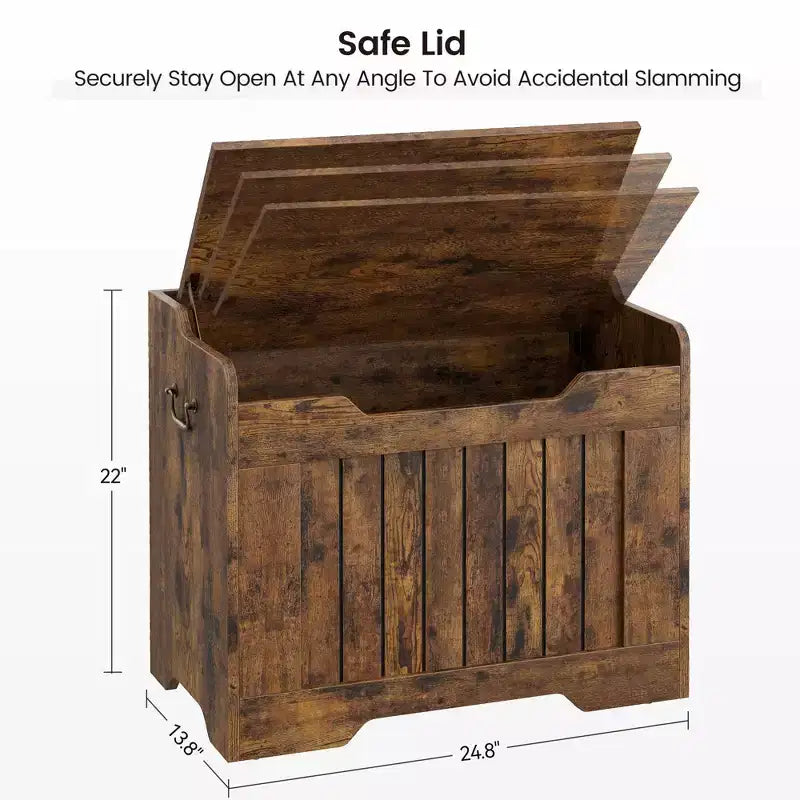Coffre de rangement, Coffre à jouets en bois de 80 cm avec 2 charnières de sécurité, Banc de rangement d'entrée avec couvercle à charnière, Coffre de rangement robuste pour salon, chambre à coucher