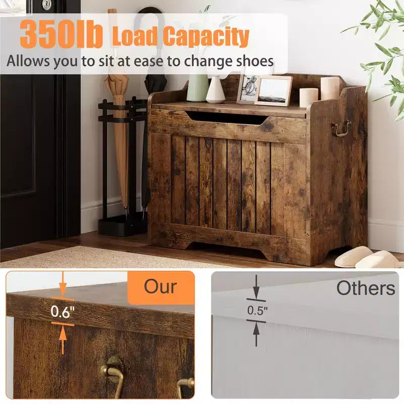 Coffre de rangement, Coffre à jouets en bois de 80 cm avec 2 charnières de sécurité, Banc de rangement d'entrée avec couvercle à charnière, Coffre de rangement robuste pour salon, chambre à coucher