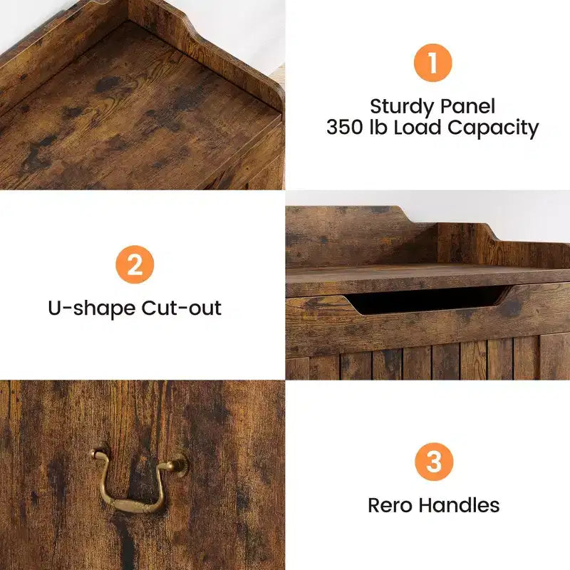 Coffre de rangement, Coffre à jouets en bois de 80 cm avec 2 charnières de sécurité, Banc de rangement d'entrée avec couvercle à charnière, Coffre de rangement robuste pour salon, chambre à coucher