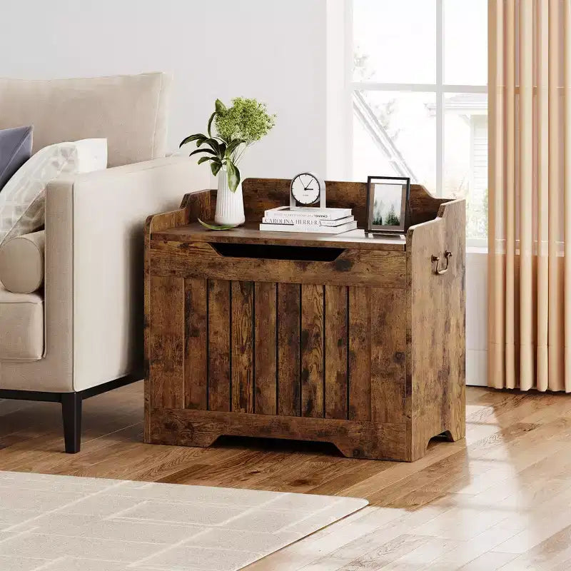 Coffre de rangement, Coffre à jouets en bois de 80 cm avec 2 charnières de sécurité, Banc de rangement d'entrée avec couvercle à charnière, Coffre de rangement robuste pour salon, chambre à coucher