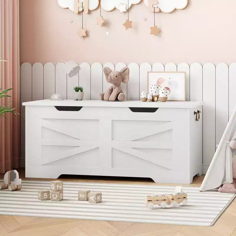 Coffre de rangement, Coffre à jouets en bois de 80 cm avec 2 charnières de sécurité, Banc de rangement d'entrée avec couvercle à charnière, Coffre de rangement robuste pour salon, chambre à coucher