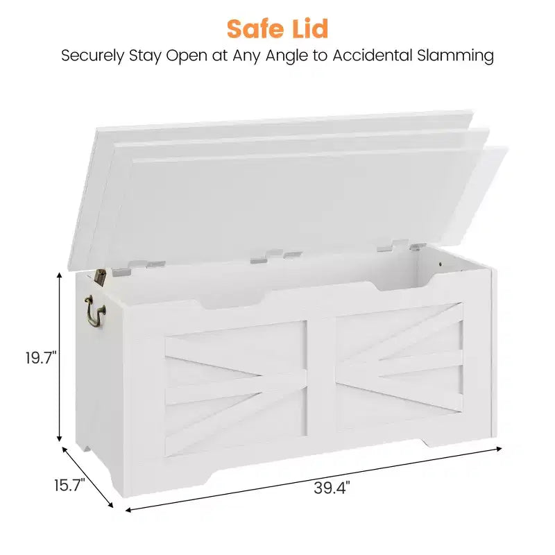 Coffre de rangement, Coffre à jouets en bois de 80 cm avec 2 charnières de sécurité, Banc de rangement d'entrée avec couvercle à charnière, Coffre de rangement robuste pour salon, chambre à coucher