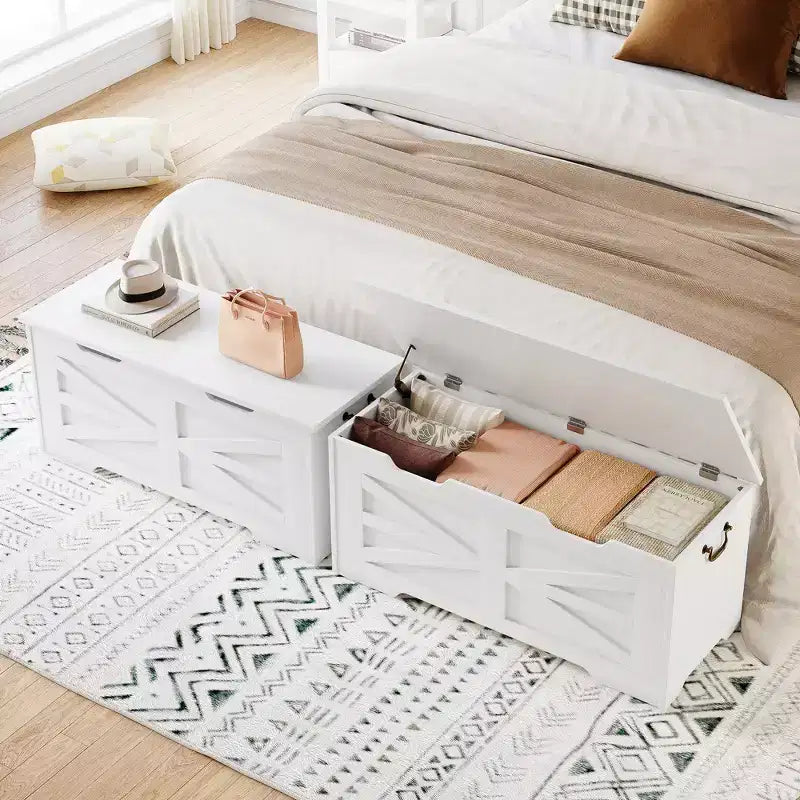 Coffre de rangement, Coffre à jouets en bois de 80 cm avec 2 charnières de sécurité, Banc de rangement d'entrée avec couvercle à charnière, Coffre de rangement robuste pour salon, chambre à coucher