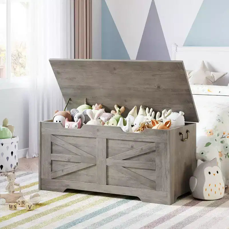 Coffre de rangement, Coffre à jouets en bois de 80 cm avec 2 charnières de sécurité, Banc de rangement d'entrée avec couvercle à charnière, Coffre de rangement robuste pour salon, chambre à coucher
