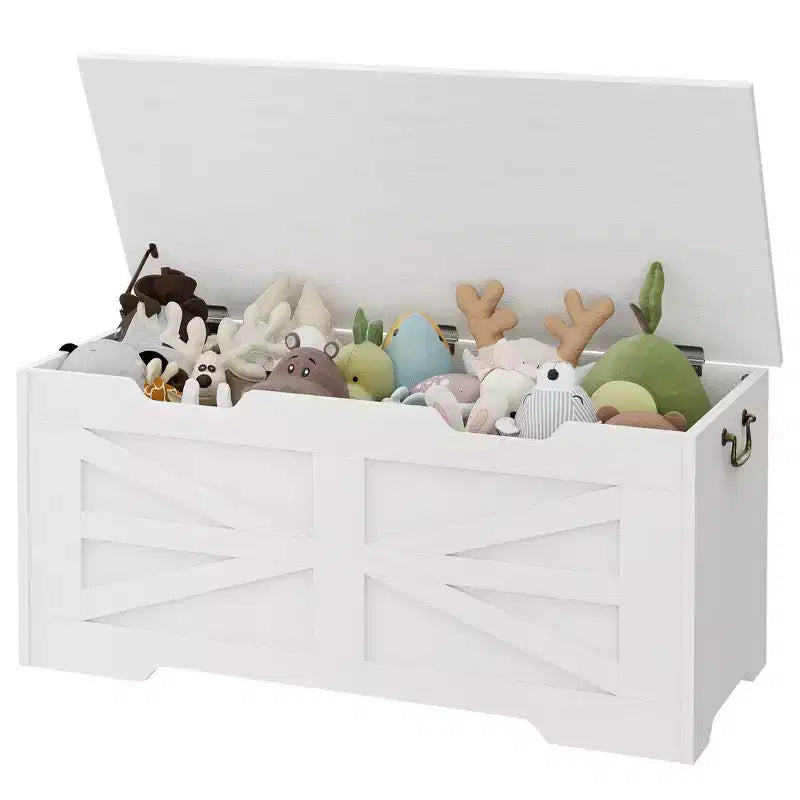 Coffre de rangement, Coffre à jouets en bois de 80 cm avec 2 charnières de sécurité, Banc de rangement d'entrée avec couvercle à charnière, Coffre de rangement robuste pour salon, chambre à coucher