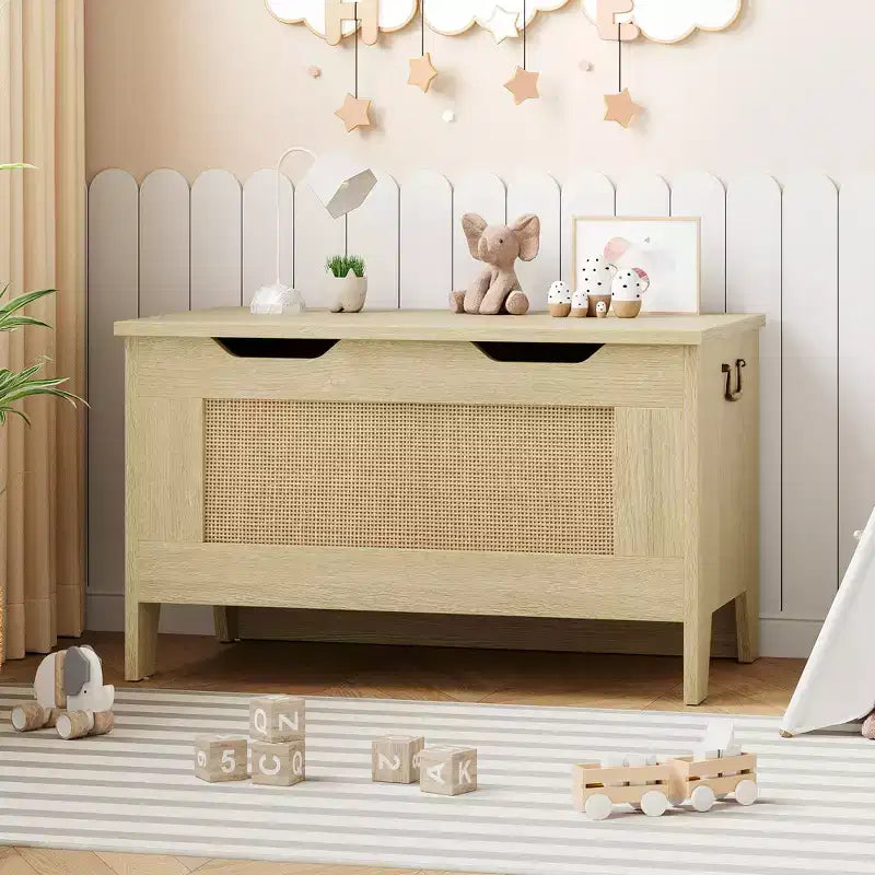 Coffre de rangement, Coffre à jouets en bois de 80 cm avec 2 charnières de sécurité, Banc de rangement d'entrée avec couvercle à charnière, Coffre de rangement robuste pour salon, chambre à coucher