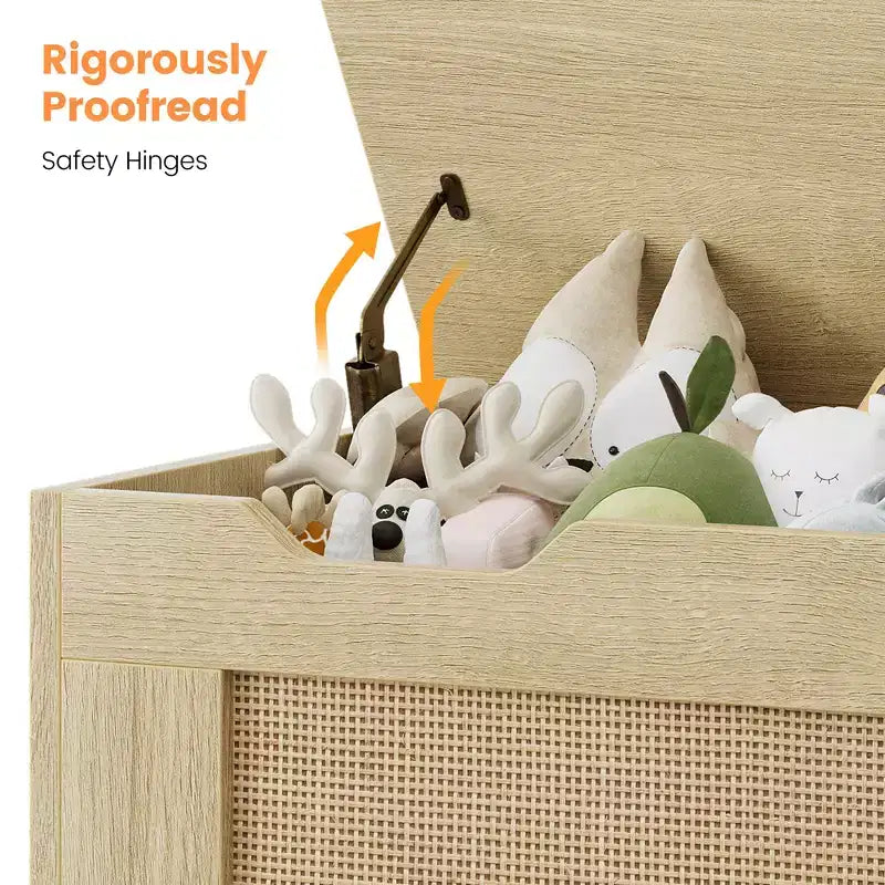 Coffre de rangement, Coffre à jouets en bois de 80 cm avec 2 charnières de sécurité, Banc de rangement d'entrée avec couvercle à charnière, Coffre de rangement robuste pour salon, chambre à coucher