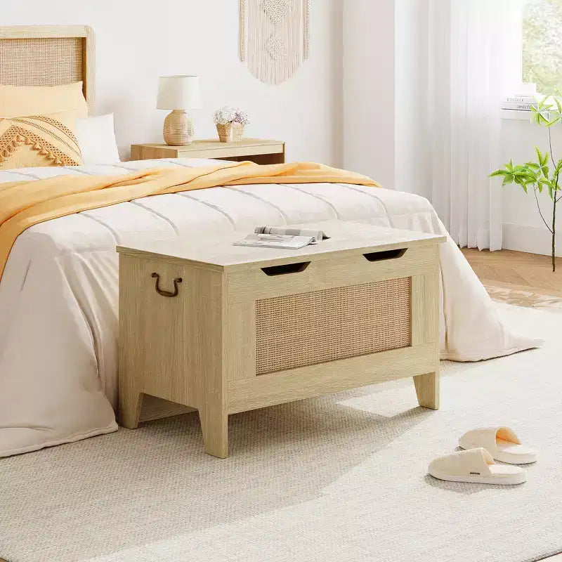 Coffre de rangement, Coffre à jouets en bois de 80 cm avec 2 charnières de sécurité, Banc de rangement d'entrée avec couvercle à charnière, Coffre de rangement robuste pour salon, chambre à coucher
