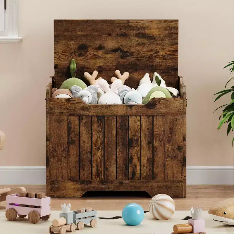 Coffre de rangement, Coffre à jouets en bois de 80 cm avec 2 charnières de sécurité, Banc de rangement d'entrée avec couvercle à charnière, Coffre de rangement robuste pour salon, chambre à coucher