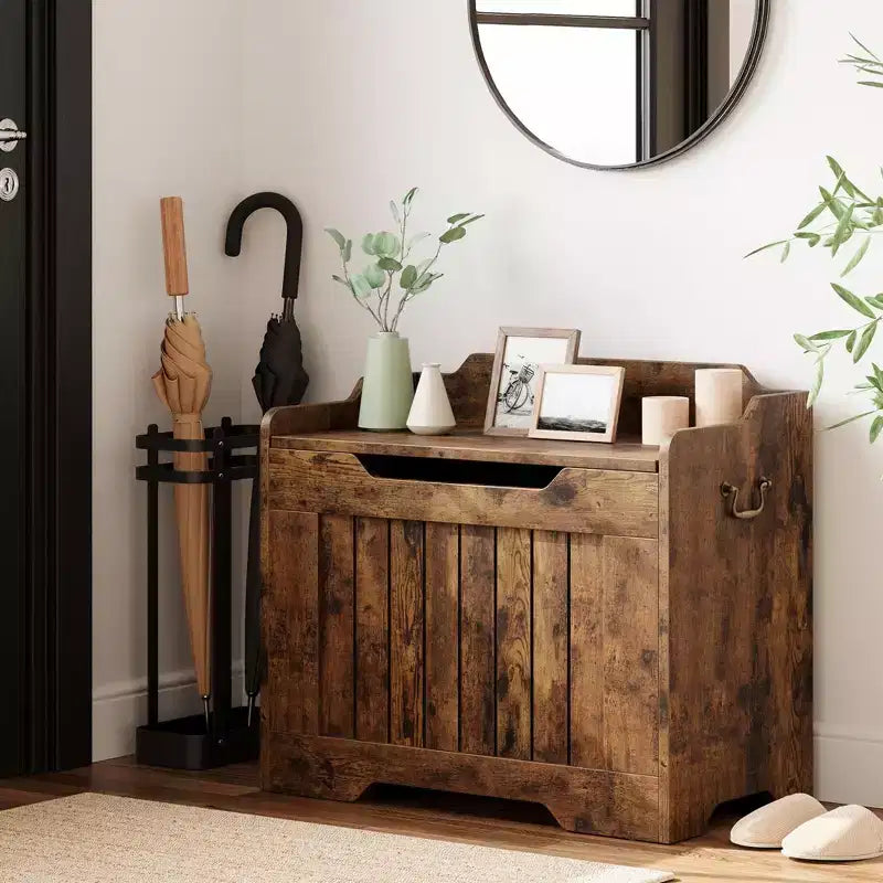 Coffre de rangement, Coffre à jouets en bois de 80 cm avec 2 charnières de sécurité, Banc de rangement d'entrée avec couvercle à charnière, Coffre de rangement robuste pour salon, chambre à coucher