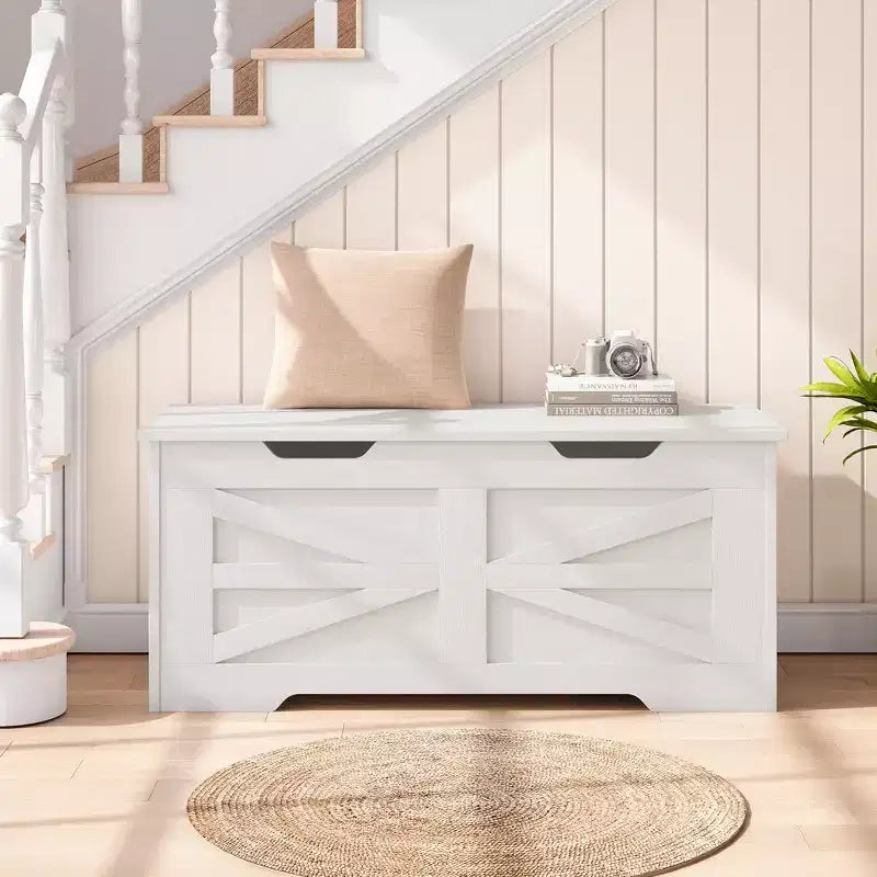 Coffre de rangement, Coffre à jouets en bois de 80 cm avec 2 charnières de sécurité, Banc de rangement d'entrée avec couvercle à charnière, Coffre de rangement robuste pour salon, chambre à coucher