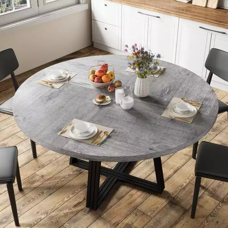 Table à manger ronde de 47 pouces avec étagère de rangement, base en métal, peut accueillir 4 à 6 personnes, pour cuisine ou salle à manger