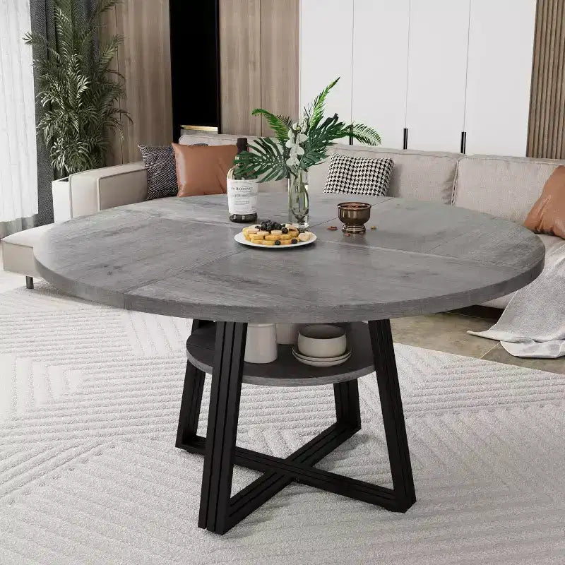 Table à manger ronde de 47 pouces avec étagère de rangement, base en métal, peut accueillir 4 à 6 personnes, pour cuisine ou salle à manger