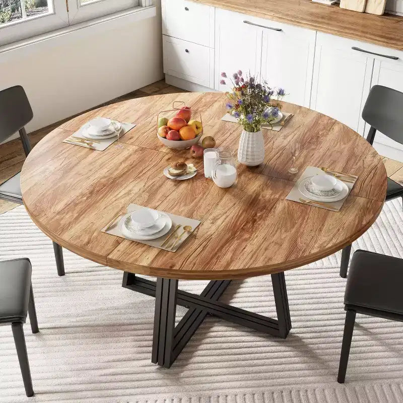 Table à manger ronde de 47 pouces avec étagère de rangement, base en métal, peut accueillir 4 à 6 personnes, pour cuisine ou salle à manger