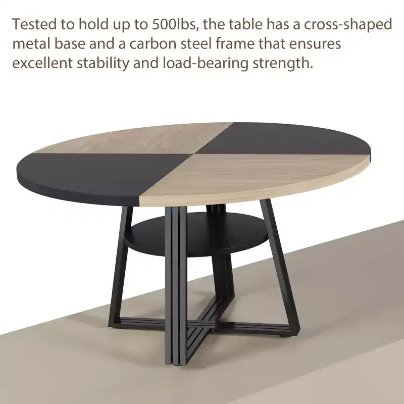 Table à manger ronde de 47 pouces avec étagère de rangement, base en métal, peut accueillir 4 à 6 personnes, pour cuisine ou salle à manger