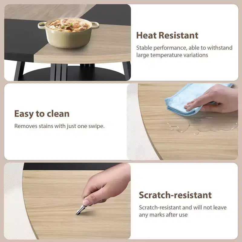 Table à manger ronde de 47 pouces avec étagère de rangement, base en métal, peut accueillir 4 à 6 personnes, pour cuisine ou salle à manger