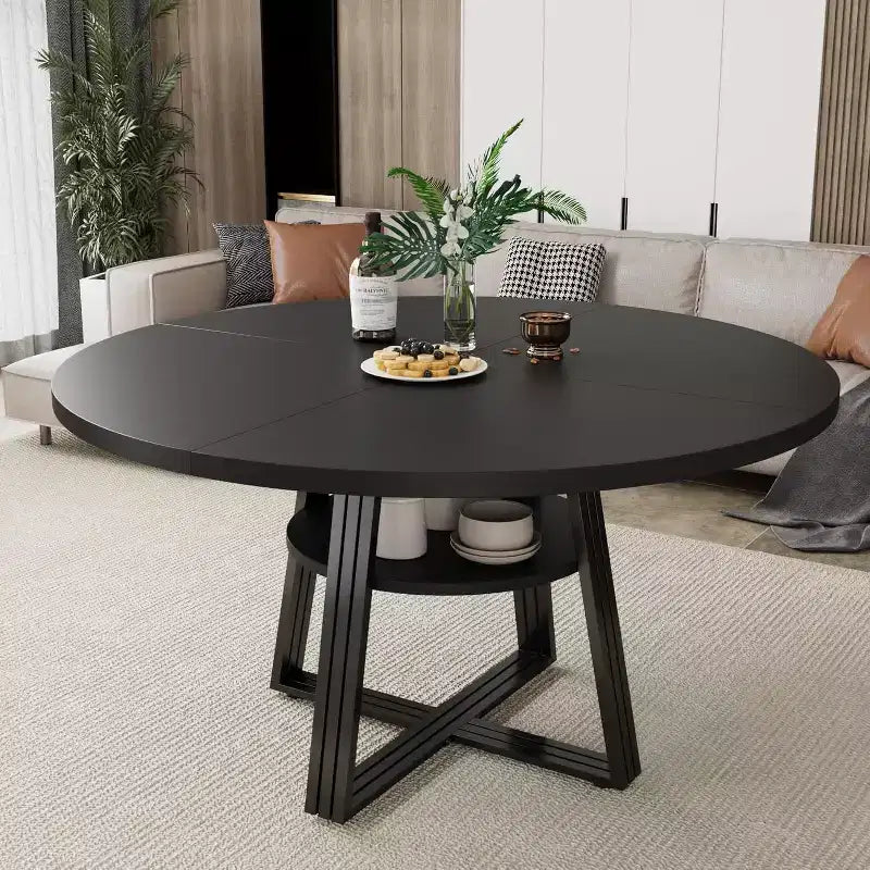 Table à manger ronde de 47 pouces avec étagère de rangement, base en métal, peut accueillir 4 à 6 personnes, pour cuisine ou salle à manger