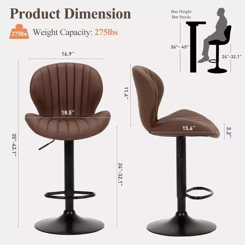 Tabourets de bar réglables en hauteur 24-32.1 avec pivot à 360°, coussin souple et élastique pour îlot de cuisine, bar, salon