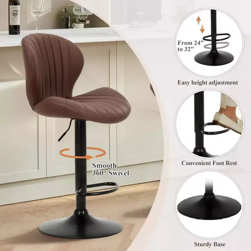 Tabourets de bar réglables en hauteur 24-32.1 avec pivot à 360°, coussin souple et élastique pour îlot de cuisine, bar, salon