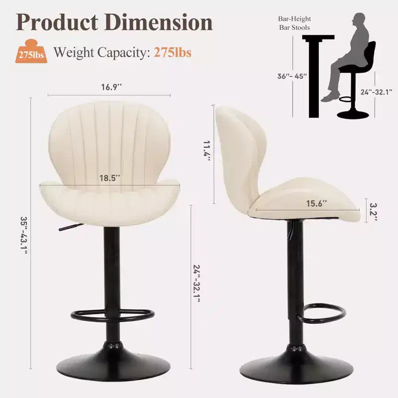 Tabourets de bar réglables en hauteur 24-32.1 avec pivot à 360°, coussin souple et élastique pour îlot de cuisine, bar, salon