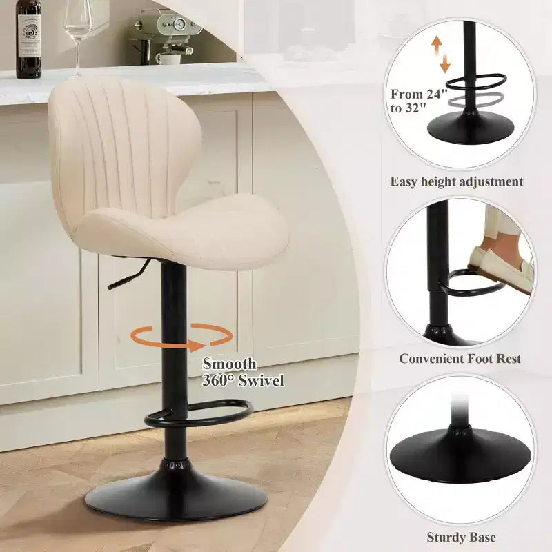 Tabourets de bar réglables en hauteur 24-32.1 avec pivot à 360°, coussin souple et élastique pour îlot de cuisine, bar, salon