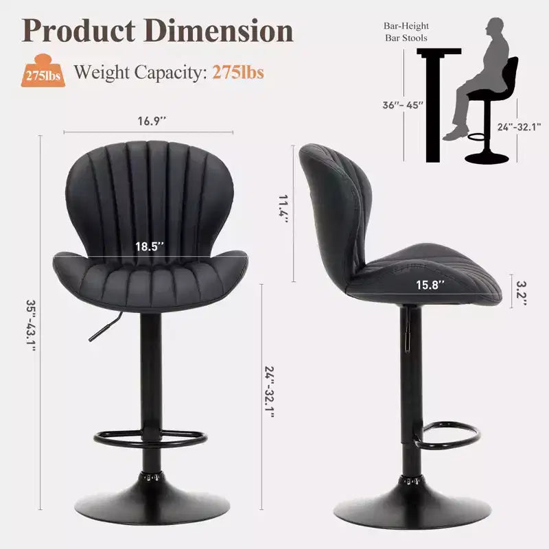 Tabourets de bar réglables en hauteur 24-32.1 avec pivot à 360°, coussin souple et élastique pour îlot de cuisine, bar, salon